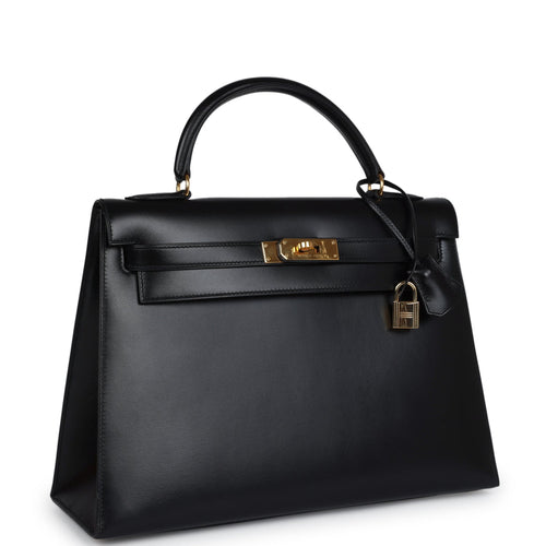 Vintage Hermes Kelly Sellier 32 Black Box Gold Hardware