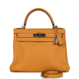 Pre-Owned Hermes Kelly Retourne 28 Moutarde Clemence Palladium Hardware