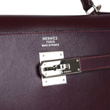 Vintage Hermes Kelly Sellier 35 Raisin Box Palladium Hardware