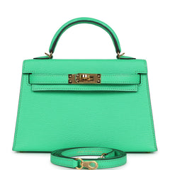 Hermes Kelly Sellier 20 Vert Comics Chevre Mysore Gold Hardware