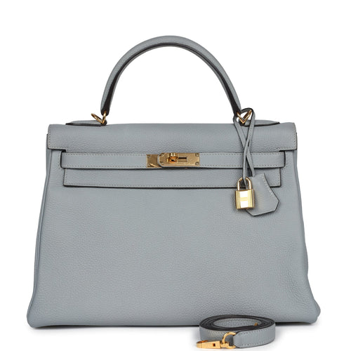 Pre-owned Hermes Kelly Retourne 32 Bleu Glacier Togo Gold Hardware