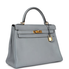 Pre-owned Hermes Kelly Retourne 32 Bleu Glacier Togo Gold Hardware