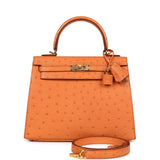 Hermes Kelly Sellier 25 Abricot Ostrich Gold Hardware
