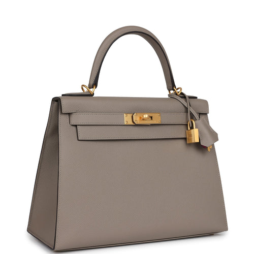 Hermes Special Order (HSS) Kelly Sellier 28 Gris Asphalte Verso Epsom Brushed Gold Hardware