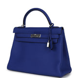 Pre-owned Hermes Kelly Retourne 32 Bleu Electric Togo Palladium Hardware