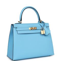 Hermes Kelly Sellier 25 Celeste Epsom Gold Hardware