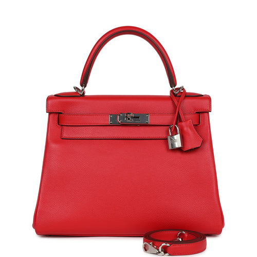 Pre-owned Hermes Kelly Retourne 28 Rouge De Coeur Verso Evercolor Palladium Hardware