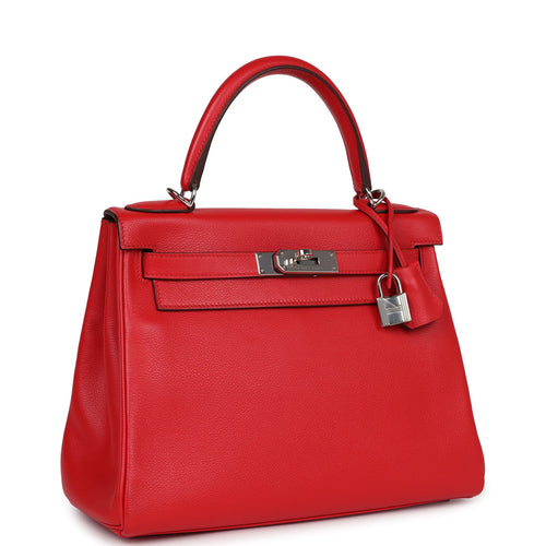 Pre-owned Hermes Kelly Retourne 28 Rouge De Coeur Verso Evercolor Palladium Hardware