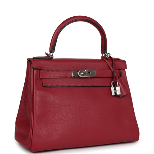 Pre-owned Hermes Kelly Retourne 28 Rouge Grenat Evercolor Palladium Hardware
