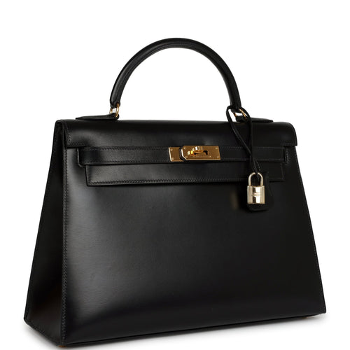 Vintage Hermes Kelly Sellier 32 Black Box Gold Hardware