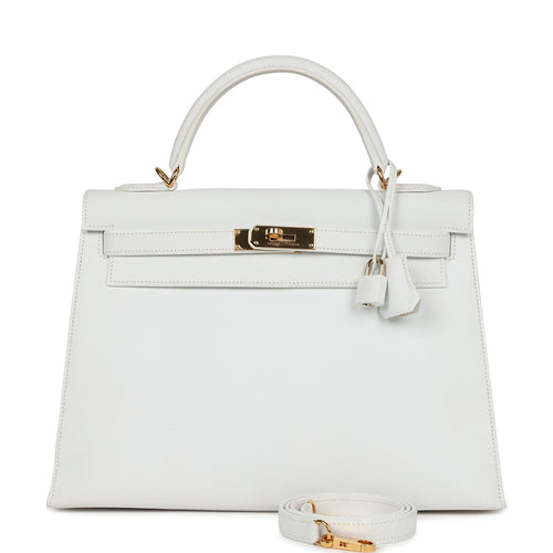 Pre-owned Hermes Kelly Sellier 32 White Epsom Gold Hardware