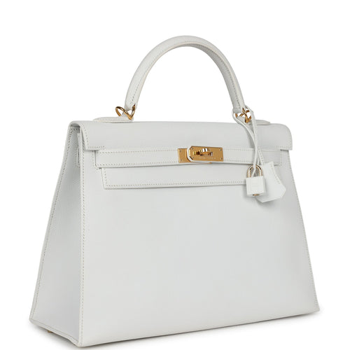 Pre-owned Hermes Kelly Sellier 32 White Epsom Gold Hardware