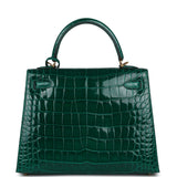 Pre-owned Hermes Kelly Sellier 25 Emerald Shiny Alligator Gold Hardware