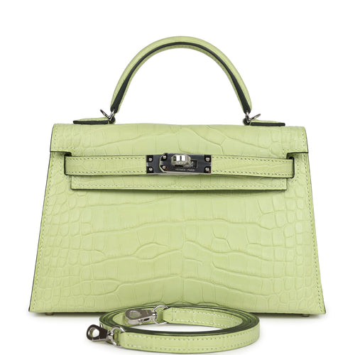 Hermes Kelly 20 Sellier Jaune Bourgeon Matte Alligator Palladium Hardware