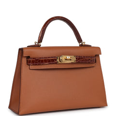 Hermes Kelly Sellier 20 Gold Madame & Miel Shiny Alligator Touch Gold Hardware