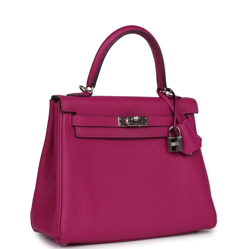Pre-owned Hermes Kelly Retourne 25 Rose Pourpre Togo Palladium Hardware