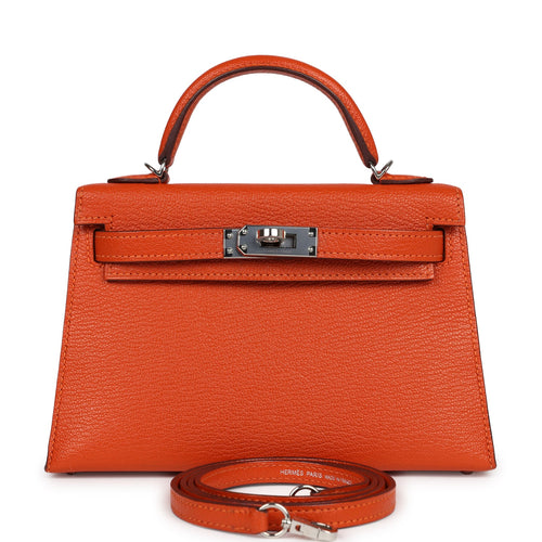 Pre-owned Hermes Kelly Sellier 20 Feu Verso Chevre Palladium Hardware