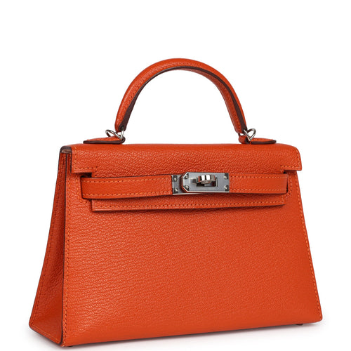 Pre-owned Hermes Kelly Sellier 20 Feu Verso Chevre Palladium Hardware