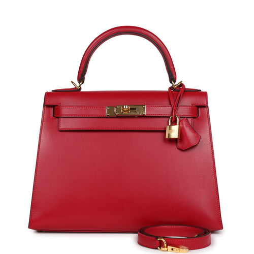 Hermes Kelly Sellier 28 Rouge Vif Tadelakt Gold Hardware