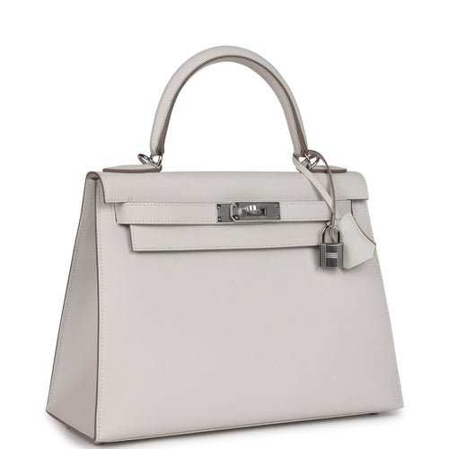 Hermes Kelly Sellier 28 Gris Pale Epsom Palladium Hardware