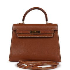 Vintage Hermes Micro Kelly Sellier 15 Gold Courchevel Gold Hardware