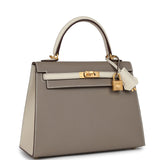 Hermes Special Order (HSS) Kelly Sellier 25 Etoupe and Craie Epsom Brushed Gold Hardware