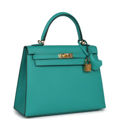 Pre-owned Hermes Kelly Sellier 25 Vert Verone Epsom Gold Hardware