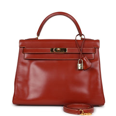 Vintage Hermes Kelly Retourne 32 Brique Box Gold Hardware