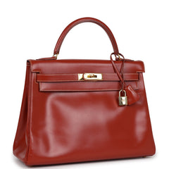 Vintage Hermes Kelly Retourne 32 Brique Box Gold Hardware