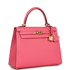 Pre-owned Hermes Kelly Sellier 25 Rose Azalee Epsom Gold Hardware