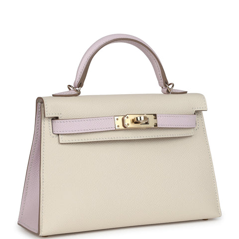 Hermes Special Order (HSS) Kelly Sellier 20 Craie and Mauve Pale Epsom Permabrass Hardware