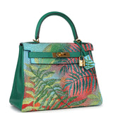 Custom Tropical Swarovski Crystal Hermes Kelly Retourne 28 Vert Vertigo Clemence Gold Hardware