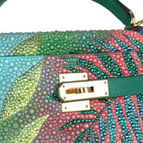 Custom Tropical Swarovski Crystal Hermes Kelly Retourne 28 Vert Vertigo Clemence Gold Hardware