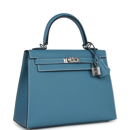 Hermes Kelly Sellier 25 Blue Jean Epsom Palladium Hardware
