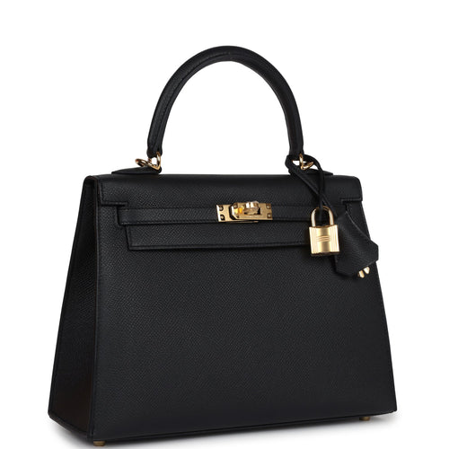 Hermes Kelly Sellier 25 Black Epsom Gold Hardware