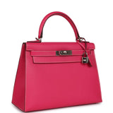 Pre-owned Hermes Kelly Sellier 28 Rose Tyrien Epsom Palladium Hardware