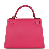 Pre-owned Hermes Kelly Sellier 28 Rose Tyrien Epsom Palladium Hardware