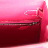 Pre-owned Hermes Kelly Sellier 28 Rose Tyrien Epsom Palladium Hardware