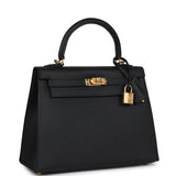 Hermes Kelly Sellier 25 Black Epsom Gold Hardware