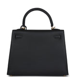 Hermes Kelly Sellier 25 Black Epsom Gold Hardware