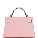 Hermes Special Order (HSS) Kelly Sellier 20 Rose Sakura and Bleu Brume Chevre Permabrass Hardware