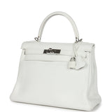 Vintage Hermes Kelly Retourne 28 White Clemence Palladium Hardware