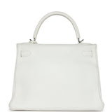 Vintage Hermes Kelly Retourne 28 White Clemence Palladium Hardware