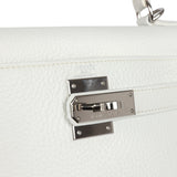 Vintage Hermes Kelly Retourne 28 White Clemence Palladium Hardware