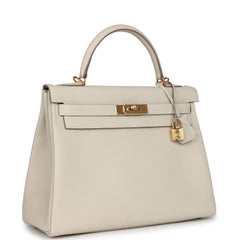 Pre-owned Hermes Kelly Retourne 32 Craie Togo Gold Hardware