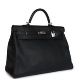 Pre-owned Hermes Kelly Voyage 50 Black Evercolor Palladium Hardware