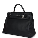 Pre-owned Hermes Kelly Voyage 50 Black Evercolor Palladium Hardware