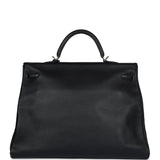 Pre-owned Hermes Kelly Voyage 50 Black Evercolor Palladium Hardware