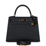 Pre-owned Hermes Kelly Sellier 28 Black Epsom Gold Hardware