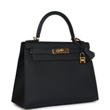 Pre-owned Hermes Kelly Sellier 28 Black Epsom Gold Hardware